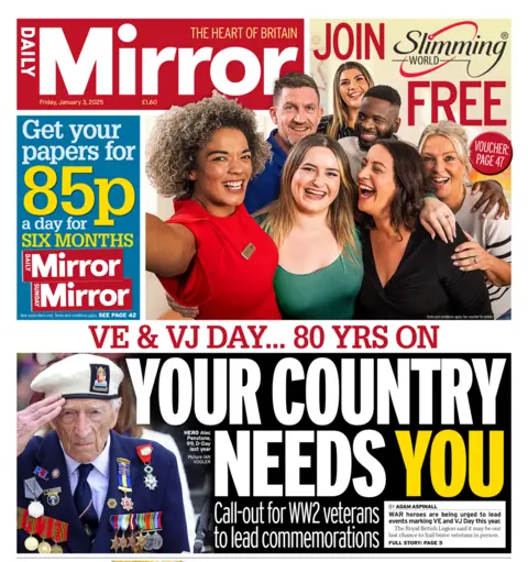 Daily Mirror front page for 3 January 2025 - the headline reads "Your country needs you"