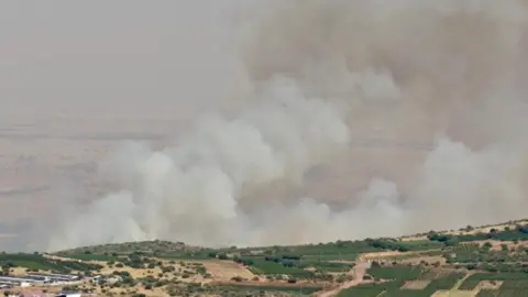 دود ناشی از آتش سوزی جنگل ها در نزدیکی مرز اسرائیل و لبنان بلند می شود