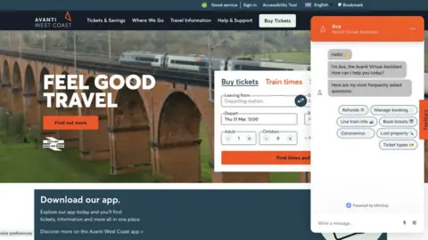 Avanti A chatbot on the website of train firm Avanti