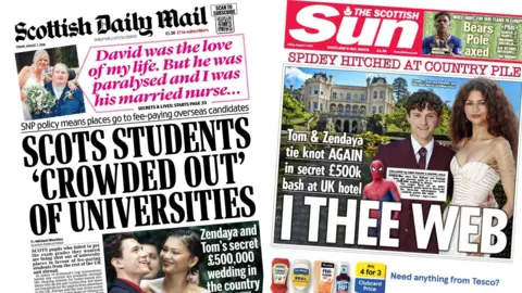 Two front pages of newspapers 