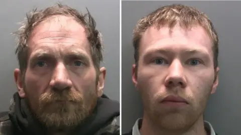 Northumbria Police Mugshots of the men. Graham, on the left, is balding with brown dishevelled hair and a ginger beard. Carruthers has short fair hair and a ginger stubble beard.