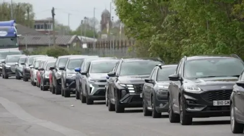 A long line of traffic queueing up on great Northern Terrace, near Lincoln's tip.
