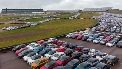 PA Media Cars stored at the Rockingham Motor Speedway circuit
