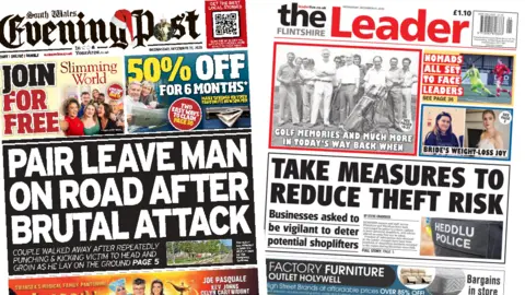 Front pages of the South Wales Evening Post and the Flintshire Leader