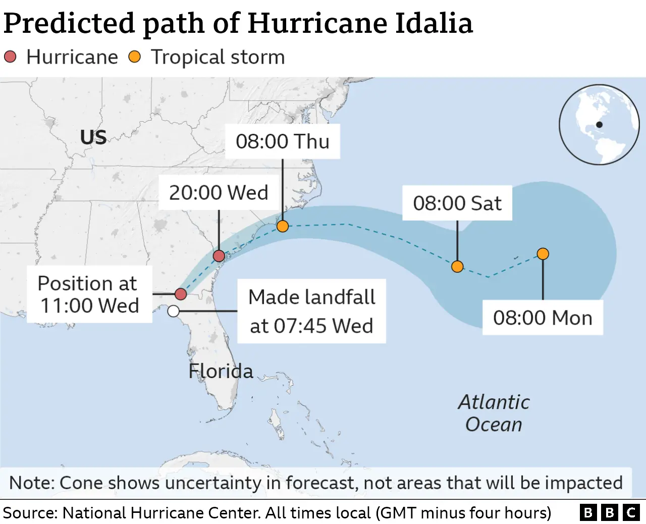 UPDATED - Predicted path of Hurricane Idalia