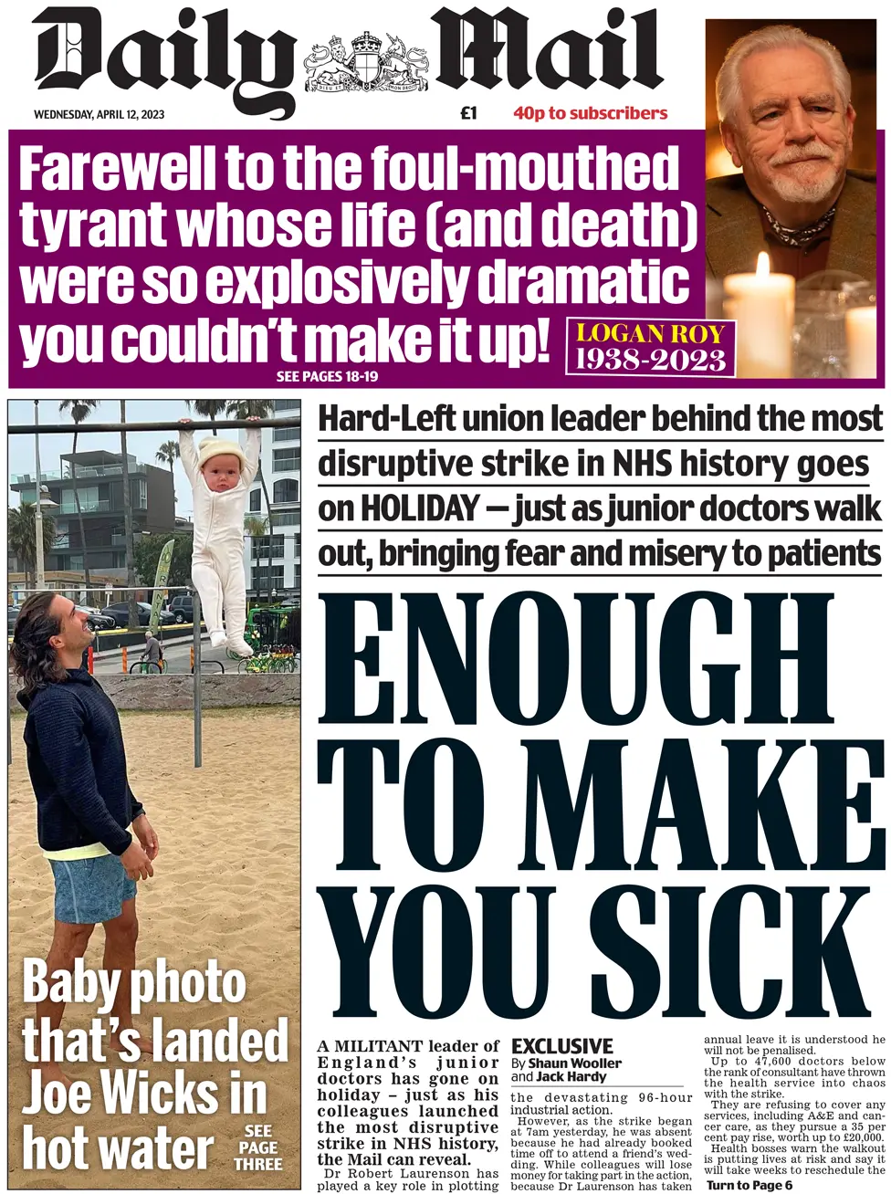 Daily Mail front, 12 April 2023
