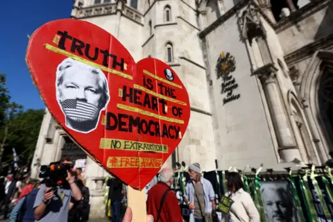 Getty Assange supporters outside the Royal Courts of Justice in May 