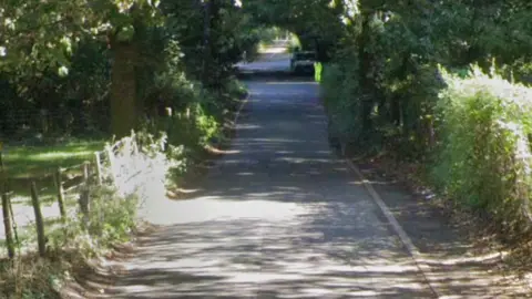 A Google street image of a single-lane country lane