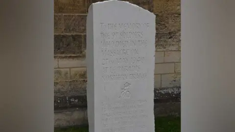 The Massacre at Le Paradis website Memorial stone at Norwich Cathedral