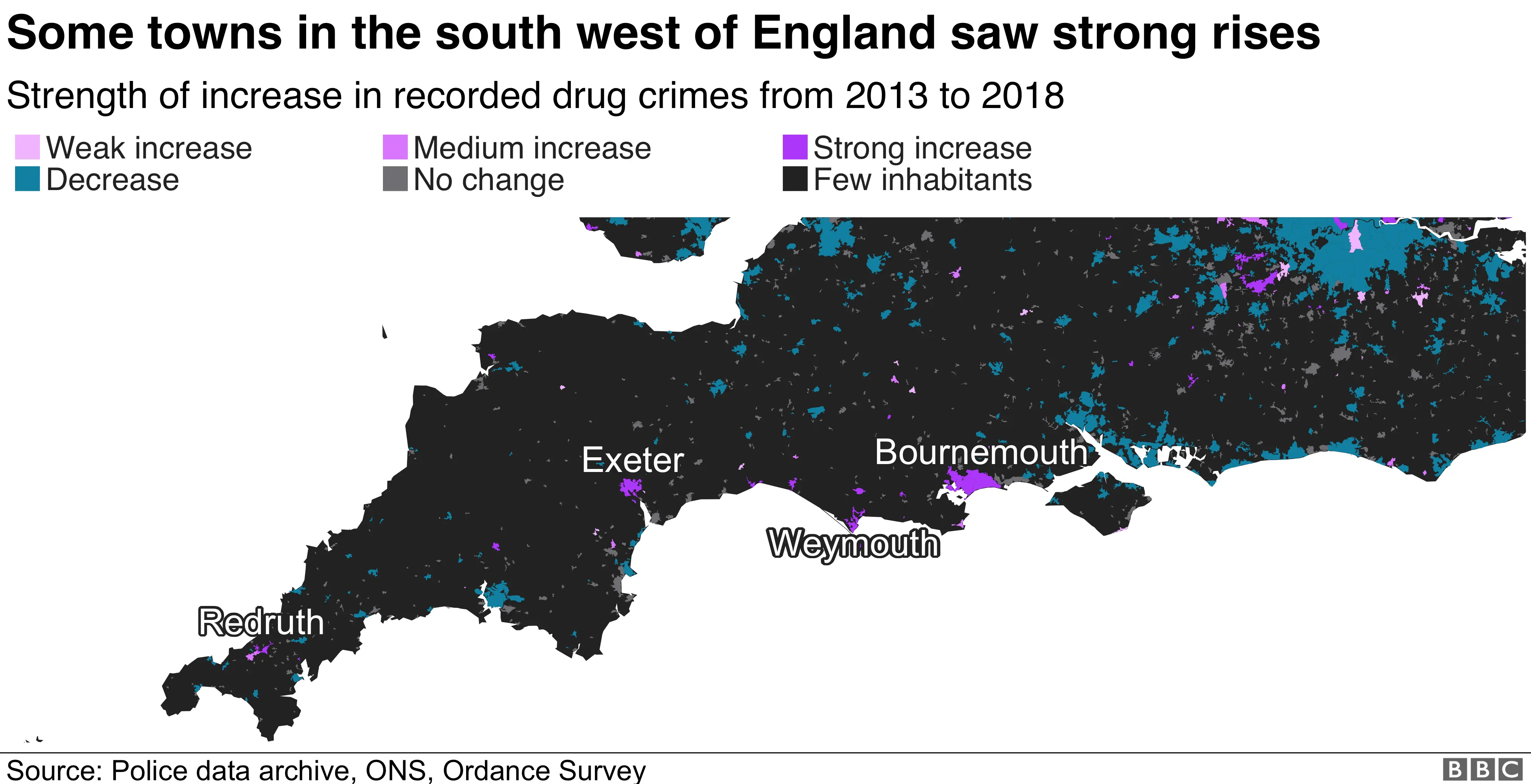 BBC Map showing drug crimes in the south west