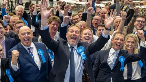 Celebrating Scottish Conservatives at the count in Aberdeen South