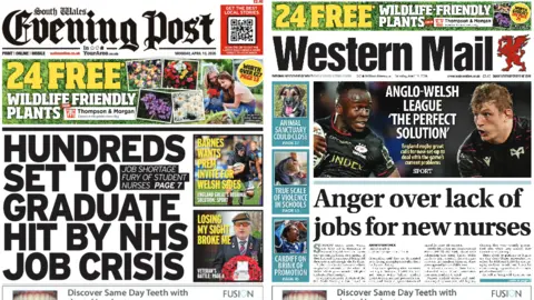 Front pages of South Wales Evening Post/Western Mail for 13 April