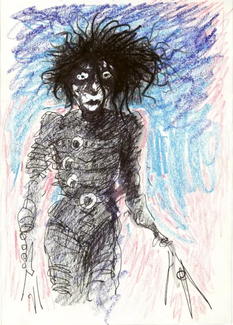 Tim Burton/20th Century Studios A sketch by Tim Burton of Edward Scissorhands from 1990