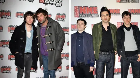 Getty Images Composite image showing The Kooks at the 2009 NME Awards, and Hard-Fi at the 2008 ceremony