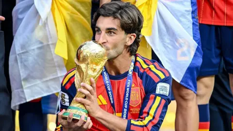 Ferran Torres celebrates after winning the 2026 World Cup with Spain in July