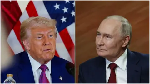 Separate pictures of Donald Trump and Vladimir Putin