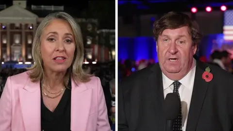 A composite of Sarah Smith (left) and Gary O'Donoghue (right) speaking to the camera, some  wearing suits 