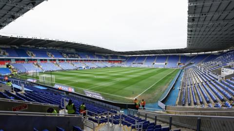 An empty Select Car Leasing Stadium in Reading before the Reading FC vs Blackpool men's game in April 2024