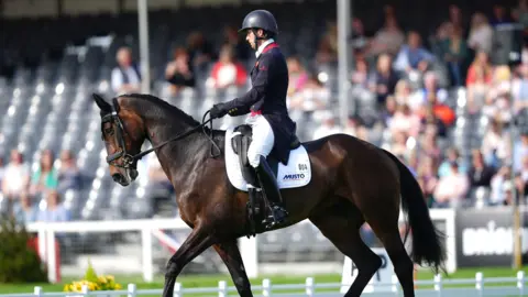 PA Media Cavalier Crystal ridden by Gloucestershire based event rider Harry Meade during the dressage on day two of the Badminton Horse Trials 2024 at The Badminton Estate, Gloucestershire.
