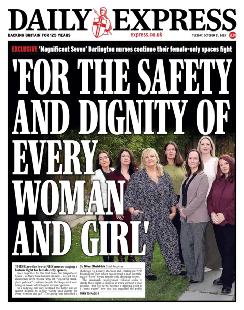 "For the safety and dignity of every woman and girl" reads the headline on the front page of the Daily Express.