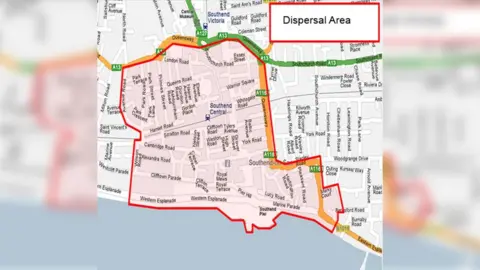 Essex Police Southend Dispersal Area map