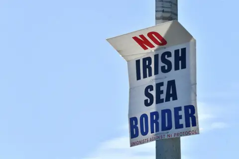 reuters Sign saying "No Irish Sea Border"