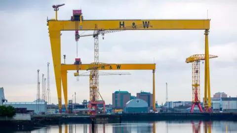 Getty Images The Harland & Wolff cranes in Belfast with the docklands in the forefront of the image