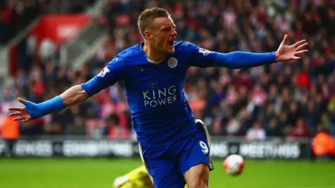 Getty Images Jamie Vardy celebrates scoring a goal