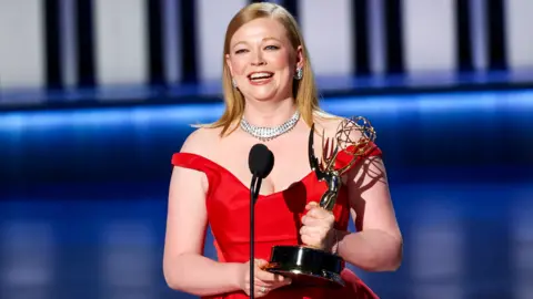 Getty Images Sarah Snook accepts the Outstanding Lead Actress in a Drama Series award for "Succession" onstage during the 75th Primetime Emmy Awards at Peacock Theater on January 15, 2024 in Los Angeles, California