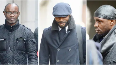 PA (left to right) ex-rugby player Bright Sodje and ex-footballers Stephen Sodje and Efe Sodje,