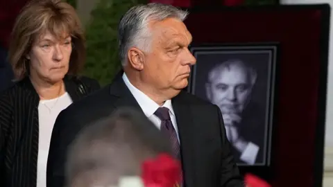 ALEXANDER ZEMLIANICHENKO/POOL/AFP Hungary President Viktor Orban attends a farewell ceremony for Mikhail Gorbachev, the last leader of the Soviet Union, during a memorial service at the Column Hall of the House of Unions in Moscow, on September 3, 2022