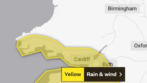 Met Office Yellow warning for rain and wind across south and west Wales