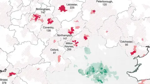 TfL A map showing the number of London-registered drivers are living far from the capital
