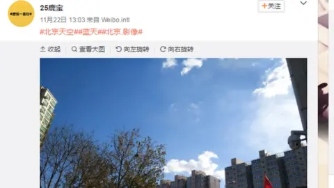 Weibo Weibo post of blue skies in Beijing with the hashtags #Beijing weather #blue skies #impressions of Beijing