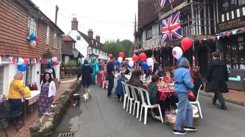 In Brenchley Kent, a Jubilee table stretches the length of the high street