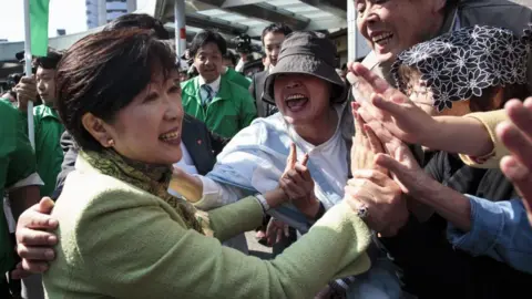 Getty Images Yuriko Koike campaigning 2017