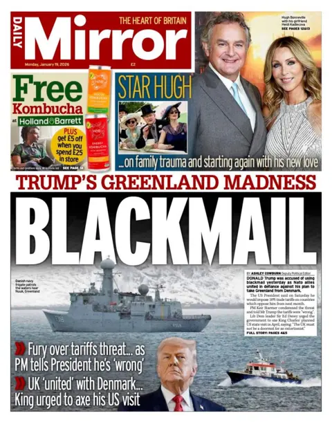 The headline on the front page of the Daily Mirror reads: "Blackmail."