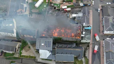 Fife Jammer Locations An aerial view of a fire at former cinema building in Fife.