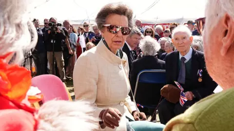 The Princess Royal meeting crowds during a visit to St Pierre Du Bois, to attend commemorations in Guernsey and Sark marking the 80th Anniversary of the Liberation of the Bailiwick. 