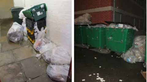 HM Chief Inspector of Prisons A collage of two pictures showing piles of rubbish in outdoor areas in white plastic bags