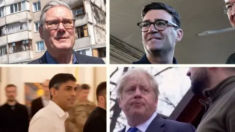 Four UK prime ministers pictured in a composite image: Starmer, Burnham, Sunak and Johnson