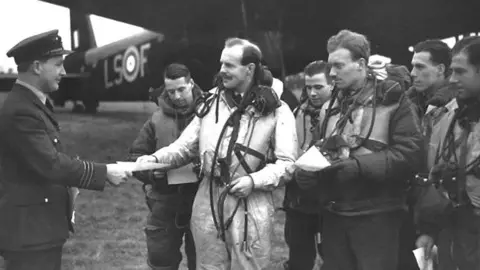 MacRobert Trust Black and white image of RAF pilots in front of a plane.