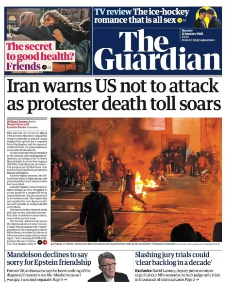  "Iran warns US not to attack as protester death toll soars."
