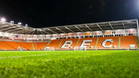 View of Blackpool FC stands from the pitch