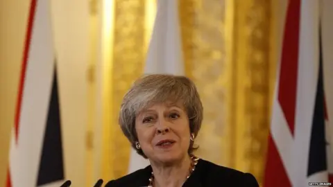 Getty Images Theresa May at event in Downing Street last month