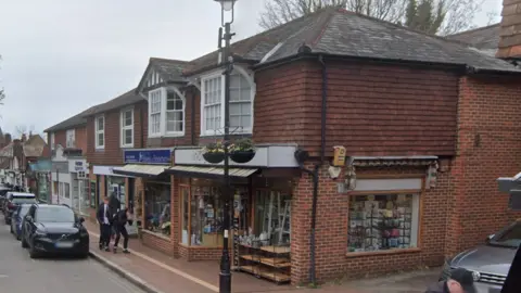 Google Shops and houses in Great Bookham High Street.