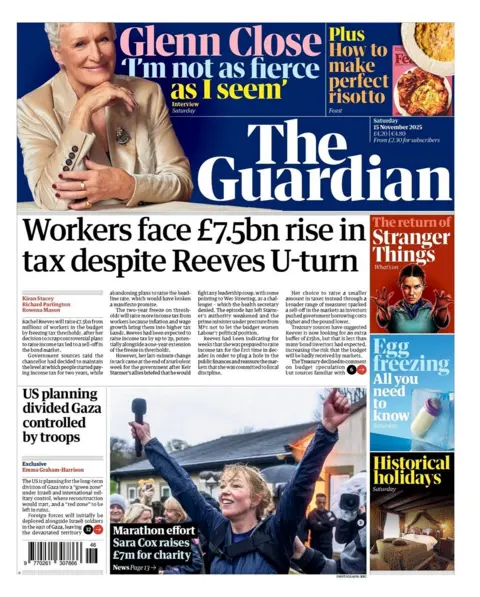 "Workers face £7.5bn rise in tax despite Reeves U-turn" reads the headline on the front page of The Guardian.