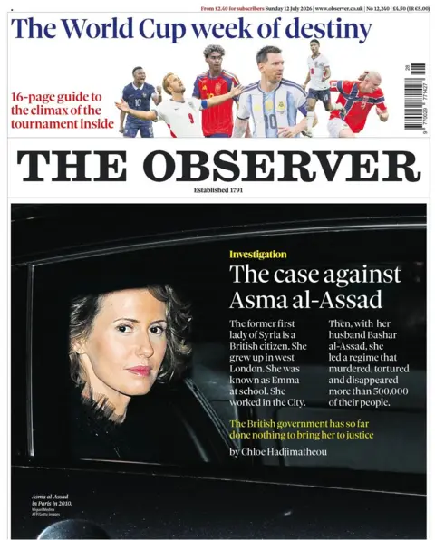 "The case against Asma al-Assad," reads the headline on the front page of the Observer. 