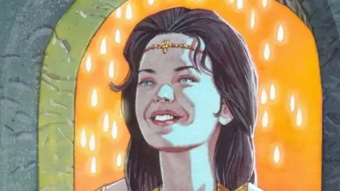 A painting of a woman smiling 