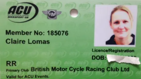 Claire Lomas ACU bike registration card